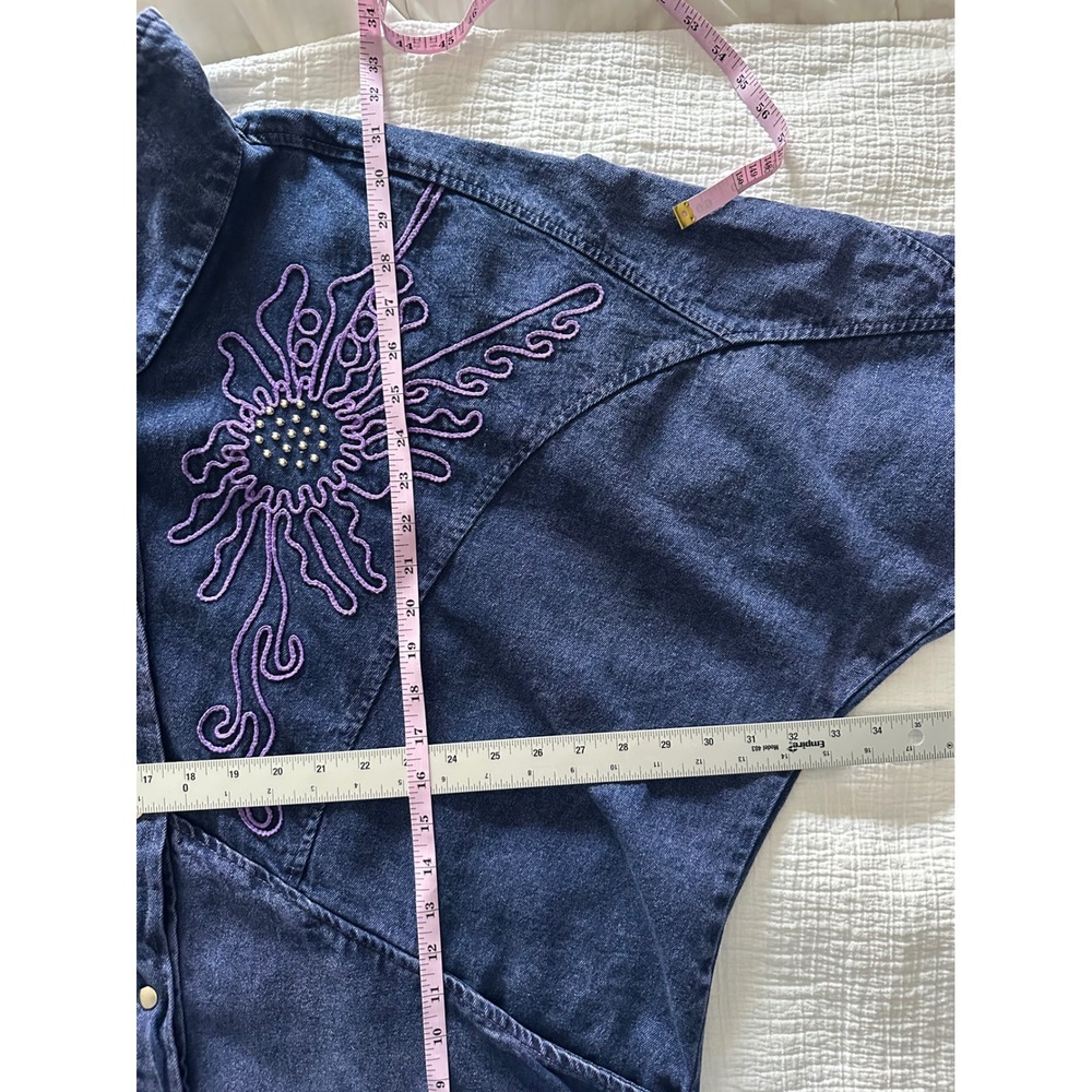 Vintage Pado California Purple Acid Wash Denim Jacket Batwing Embroidered L - Picture 6 of 9